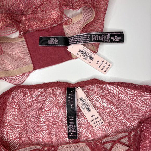 Victoria's Secret Bralette Set Womens Size Medium Rose Lace Strappy Cross Back - Picture 2 of 9